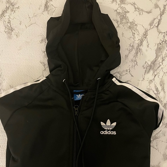 Adidas jacket - classic look with stripes down arms and a hood. Very gently worn - Picture 3 of 4